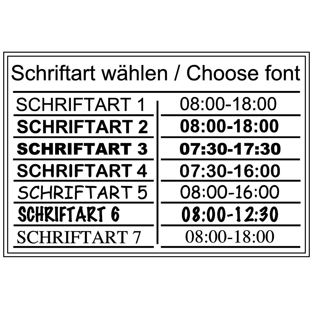 Öffnungszeiten-Aufkleber - individuelle Wochentage