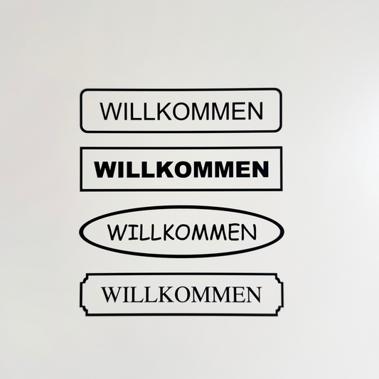 Hinweis-Aufkleber „Willkommen“