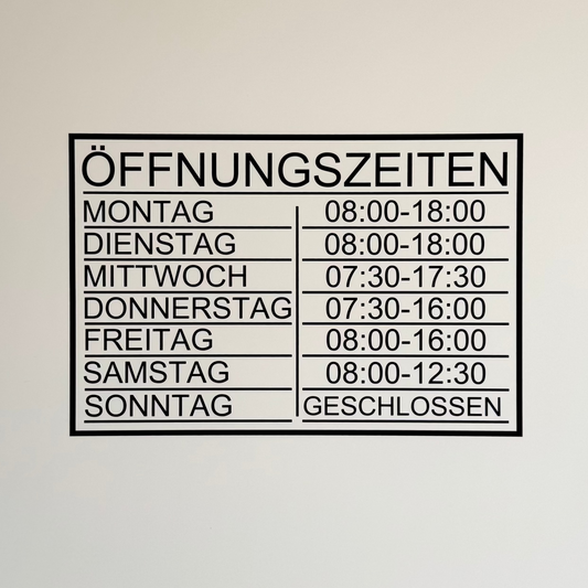 Öffnungszeiten-Aufkleber - individuelle Wochentage